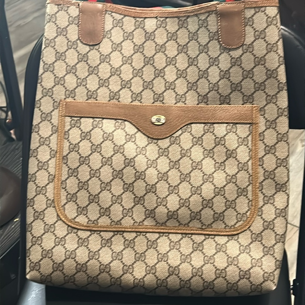 Gucci Beige Monogram Tote with Green and Red Straps